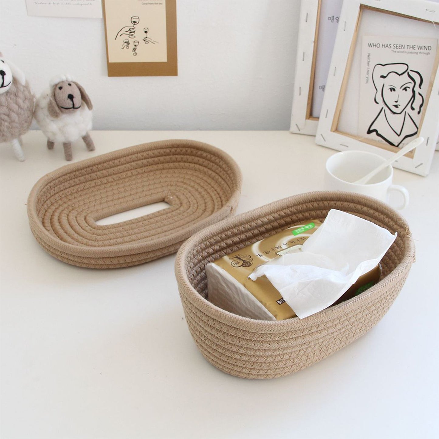 Tissue Box Cover Handmade Cotton Rope Napkin Tissue Holder Decorative Household Desktop Tissue Storage Box V1294-YM0521-3117230012011