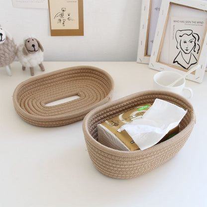 Tissue Box Cover Handmade Cotton Rope Napkin Tissue Holder Decorative Household Desktop Tissue Storage Box V1294-YM0521-3117230012011