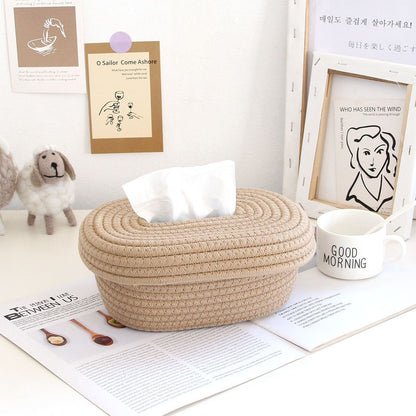 Tissue Box Cover Handmade Cotton Rope Napkin Tissue Holder Decorative Household Desktop Tissue Storage Box V1294-YM0521-3117230012011