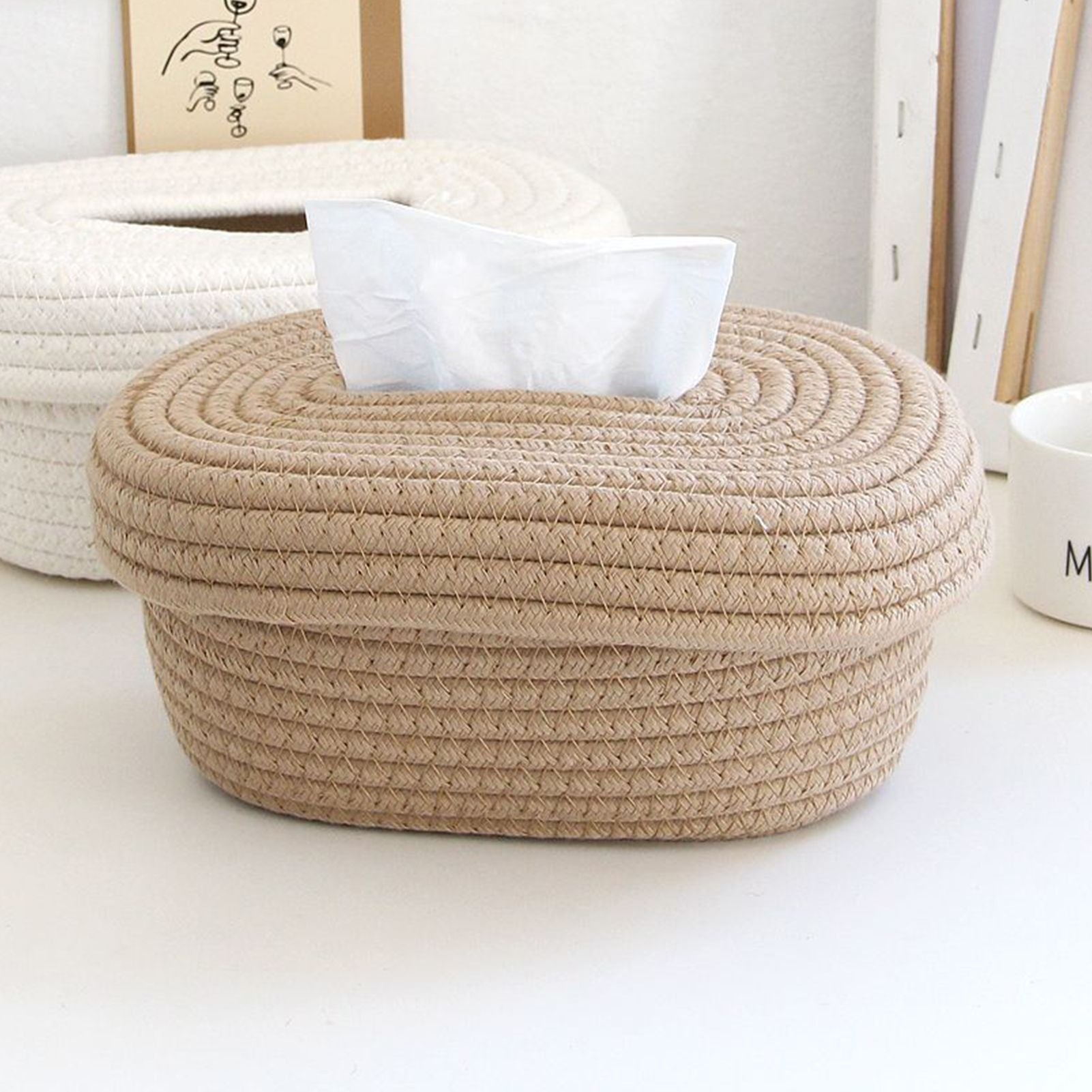 Tissue Box Cover Handmade Cotton Rope Napkin Tissue Holder Decorative Household Desktop Tissue Storage Box V1294-YM0521-3117230012011