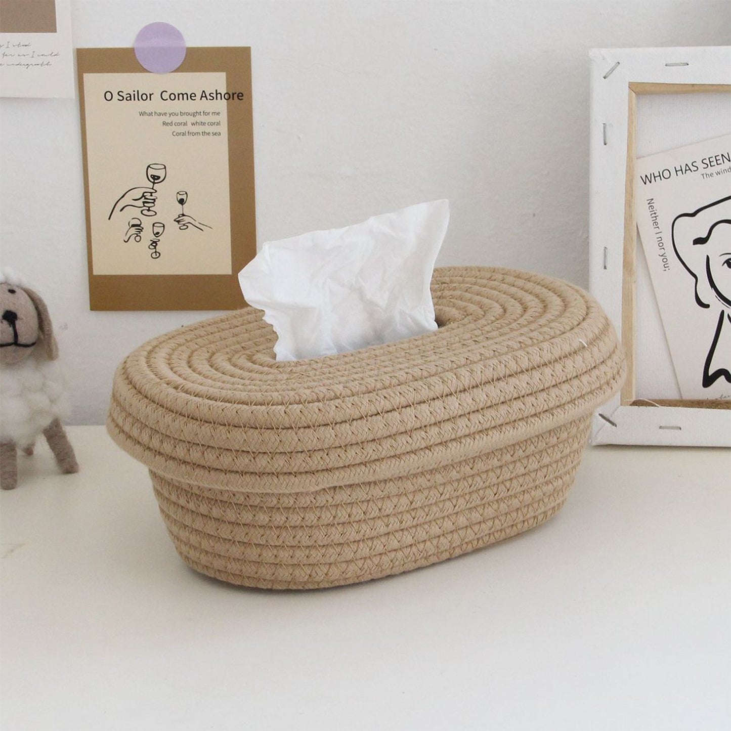 Tissue Box Cover Handmade Cotton Rope Napkin Tissue Holder Decorative Household Desktop Tissue Storage Box V1294-YM0521-3117230012011