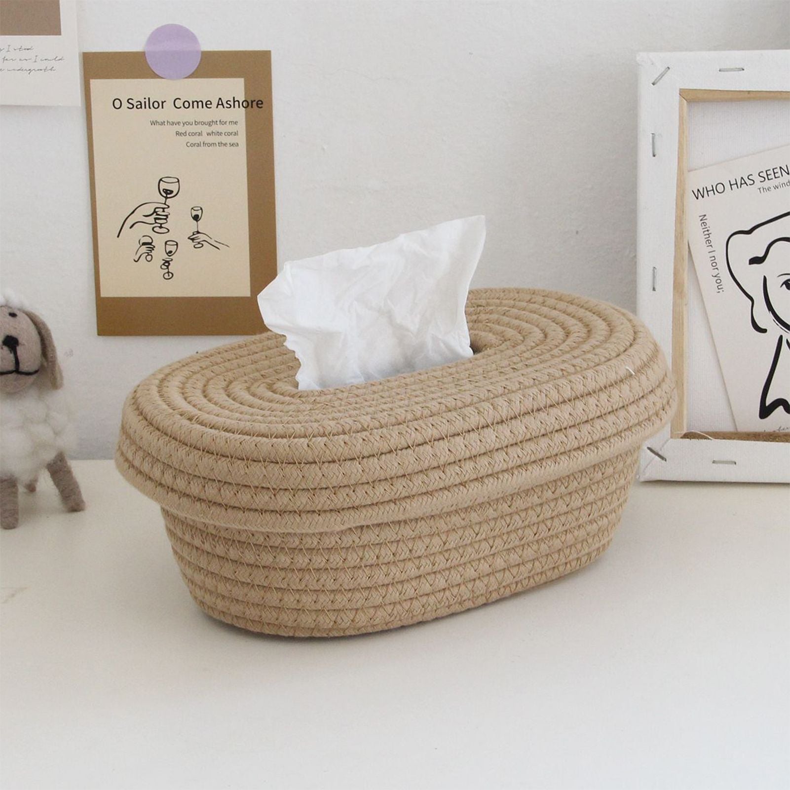 Tissue Box Cover Handmade Cotton Rope Napkin Tissue Holder Decorative Household Desktop Tissue Storage Box V1294-YM0521-3117230012011
