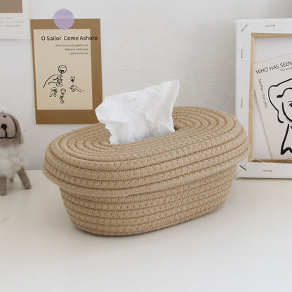 Tissue Box Cover Handmade Cotton Rope Napkin Tissue Holder Decorative Household Desktop Tissue Storage Box V1294-YM0521-3117230012011