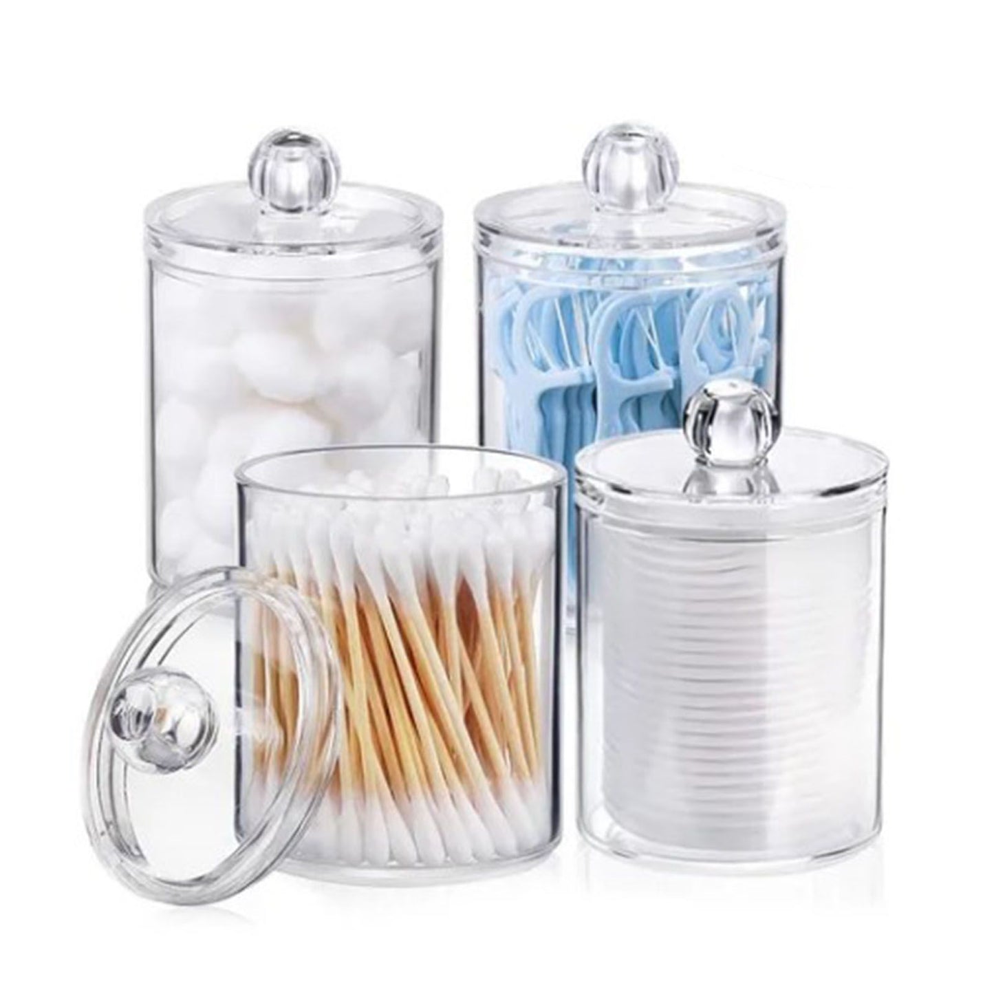 4Pcs Storage Jar Clear Round PS Plastic Bathroom Canister Set for Qtips Cotton Swabs Balls Cosmetic Pads V1294-YM0521-3117230012311