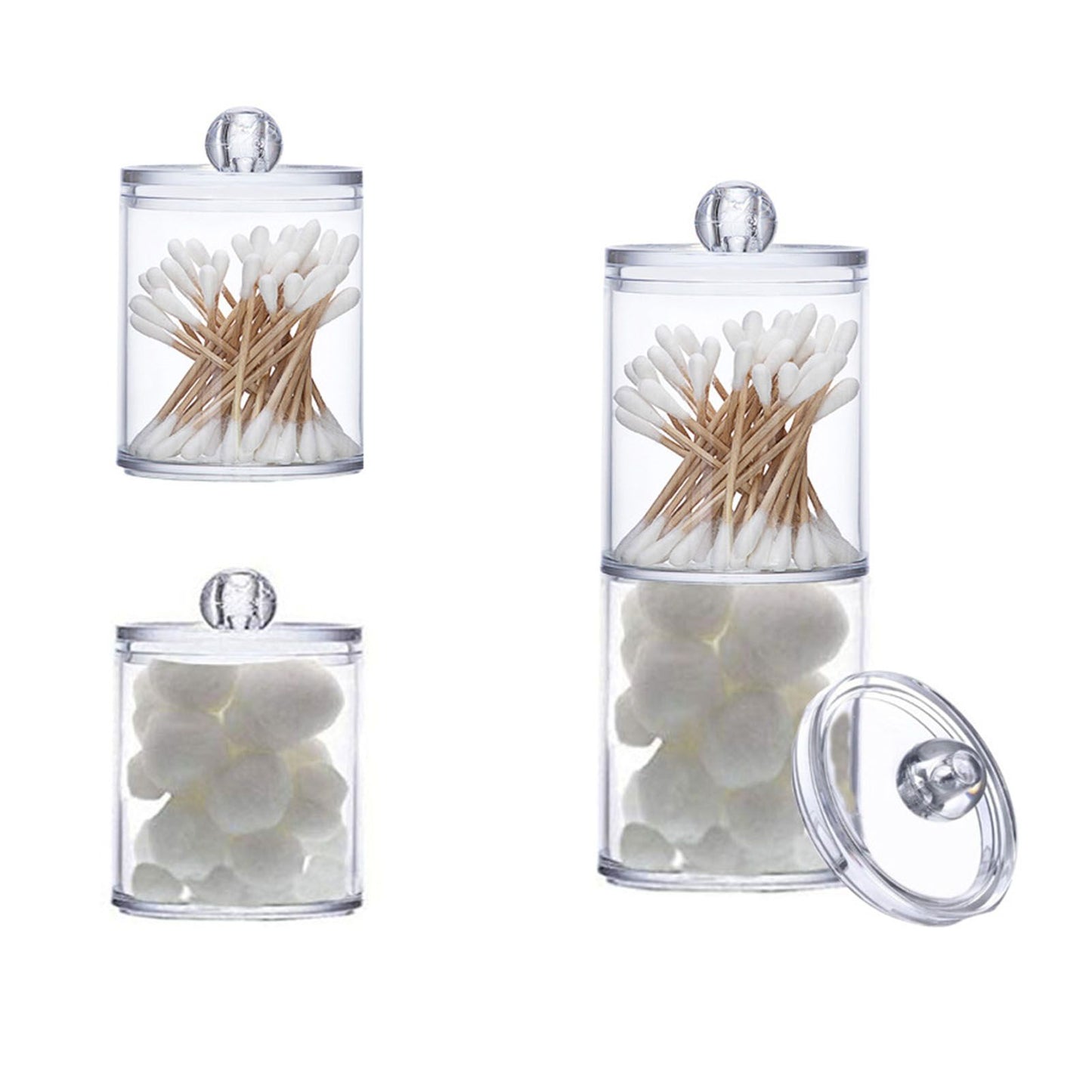 4Pcs Storage Jar Clear Round PS Plastic Bathroom Canister Set for Qtips Cotton Swabs Balls Cosmetic Pads V1294-YM0521-3117230012311