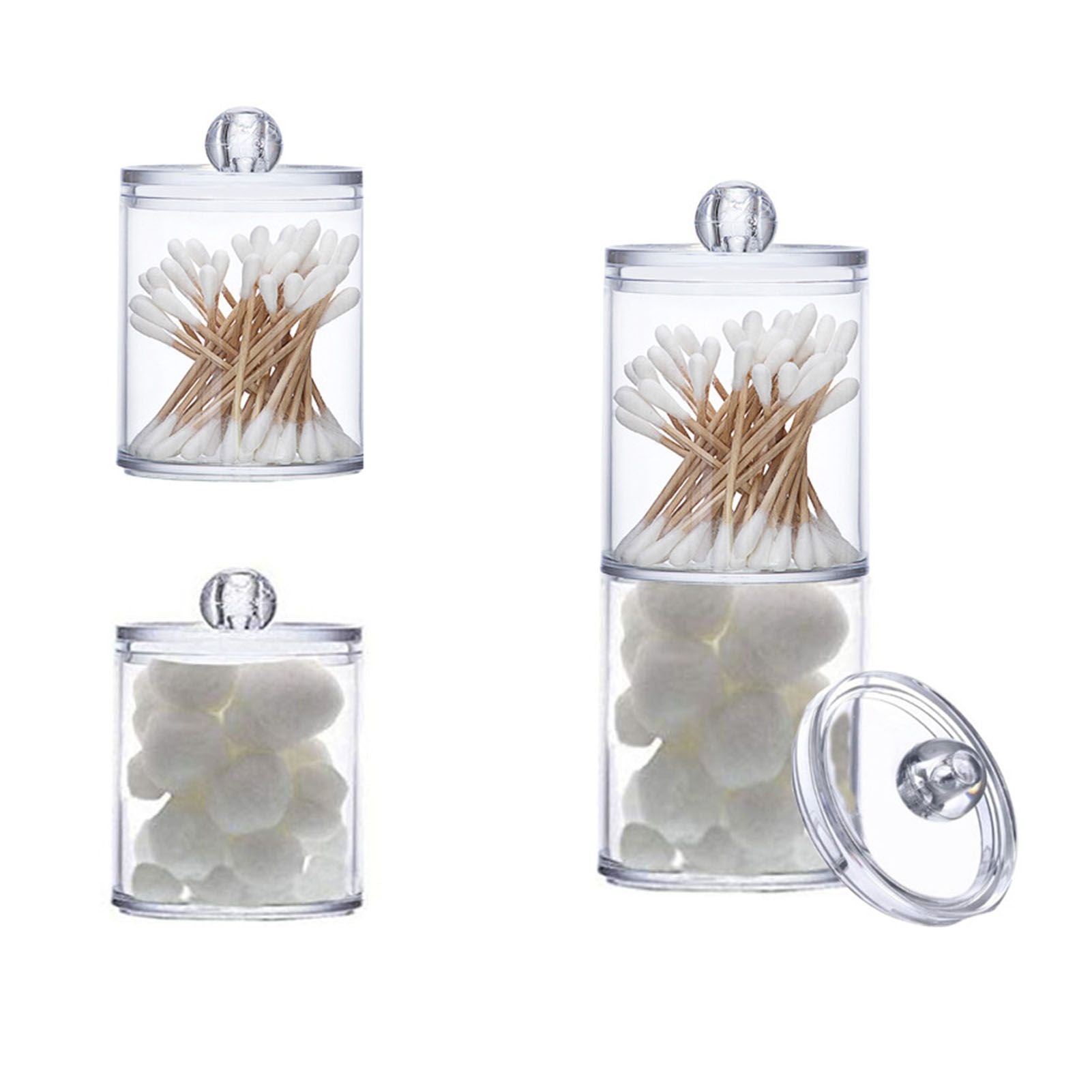 4Pcs Storage Jar Clear Round PS Plastic Bathroom Canister Set for Qtips Cotton Swabs Balls Cosmetic Pads V1294-YM0521-3117230012311