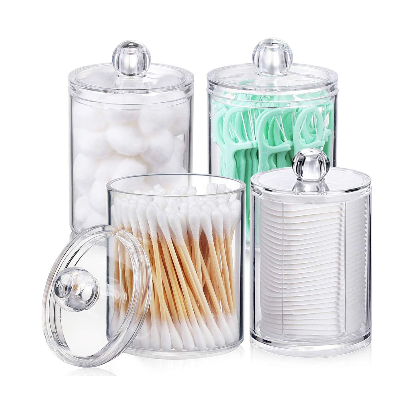 4Pcs Storage Jar Clear Round PS Plastic Bathroom Canister Set for Qtips Cotton Swabs Balls Cosmetic Pads V1294-YM0521-3117230012311