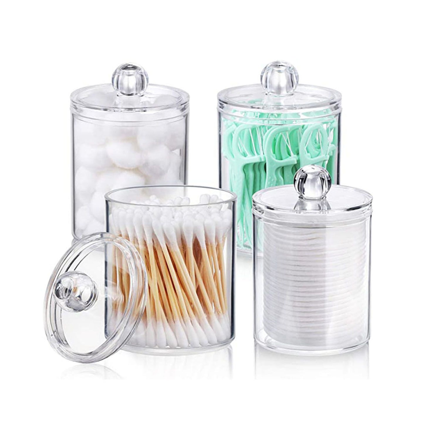 4Pcs Storage Jar Clear Round PS Plastic Bathroom Canister Set for Qtips Cotton Swabs Balls Cosmetic Pads V1294-YM0521-3117230012311