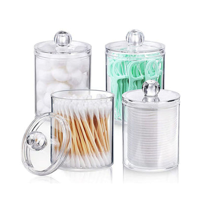 4Pcs Storage Jar Clear Round PS Plastic Bathroom Canister Set for Qtips Cotton Swabs Balls Cosmetic Pads V1294-YM0521-3117230012311