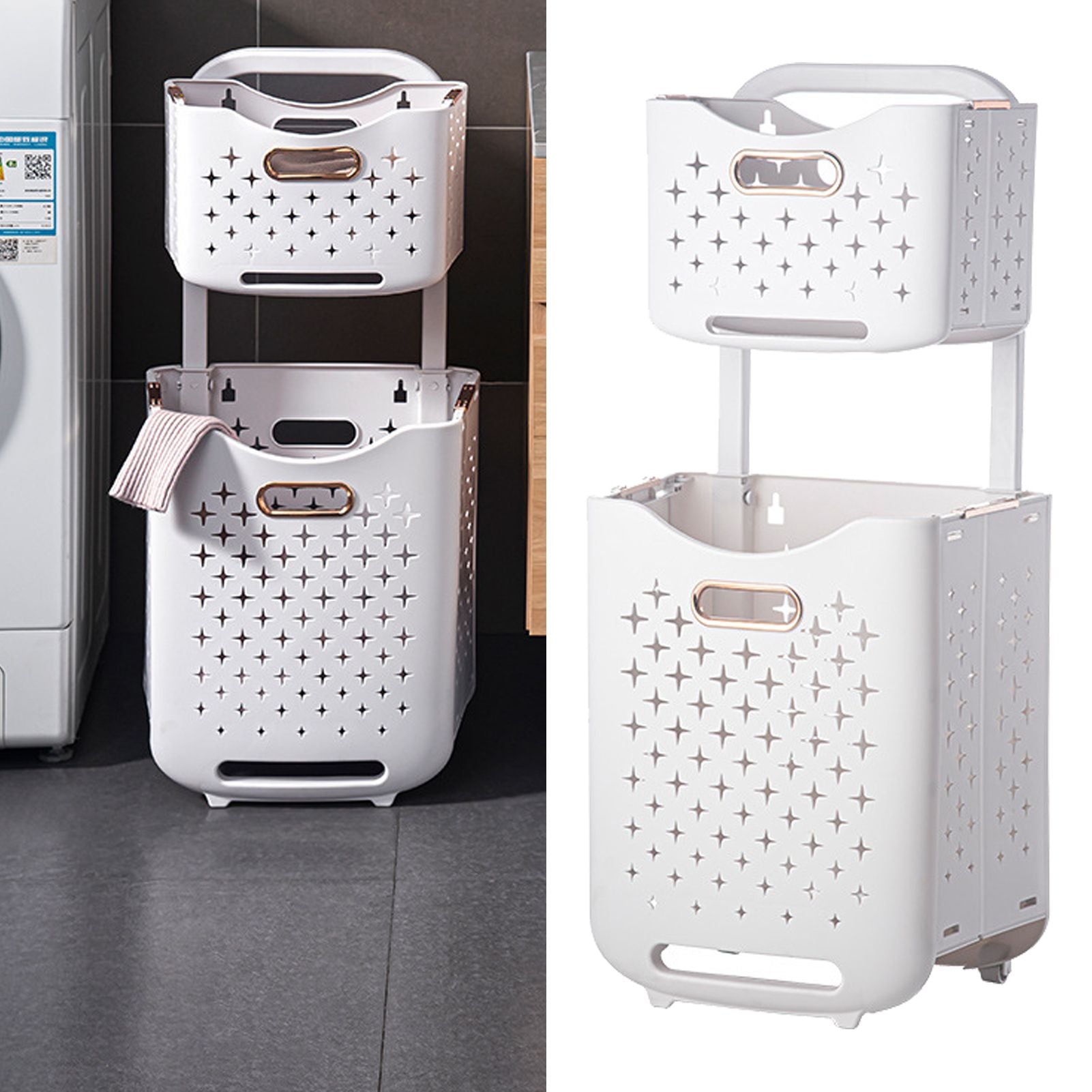 Collapsible Laundry Basket Portable Foldable Laundry Hamper Clothes Storage Organizer Basket for Home Hotel V1294-YM0521-3117230013115