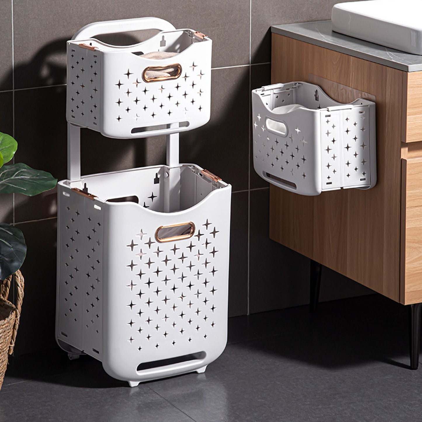 Collapsible Laundry Basket Portable Foldable Laundry Hamper Clothes Storage Organizer Basket for Home Hotel V1294-YM0521-3117230013115