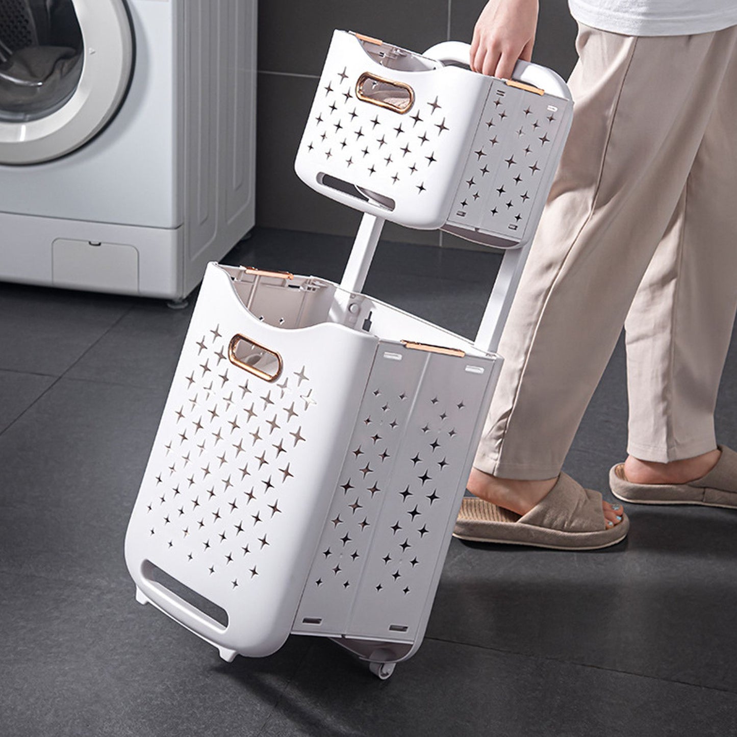 Collapsible Laundry Basket Portable Foldable Laundry Hamper Clothes Storage Organizer Basket for Home Hotel V1294-YM0521-3117230013115