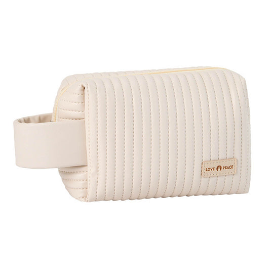 Makeup Cosmetic Bags with Handle Zipper Large Capacity Soft PU Leather Portable Travel Toiletry Bag Beige V1294-YM0521-3117230018213