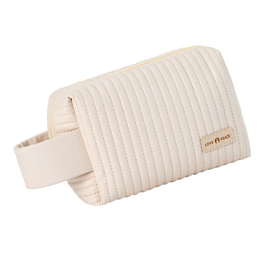 Makeup Cosmetic Bags with Handle Zipper Large Capacity Soft PU Leather Portable Travel Toiletry Bag Beige V1294-YM0521-3117230018213