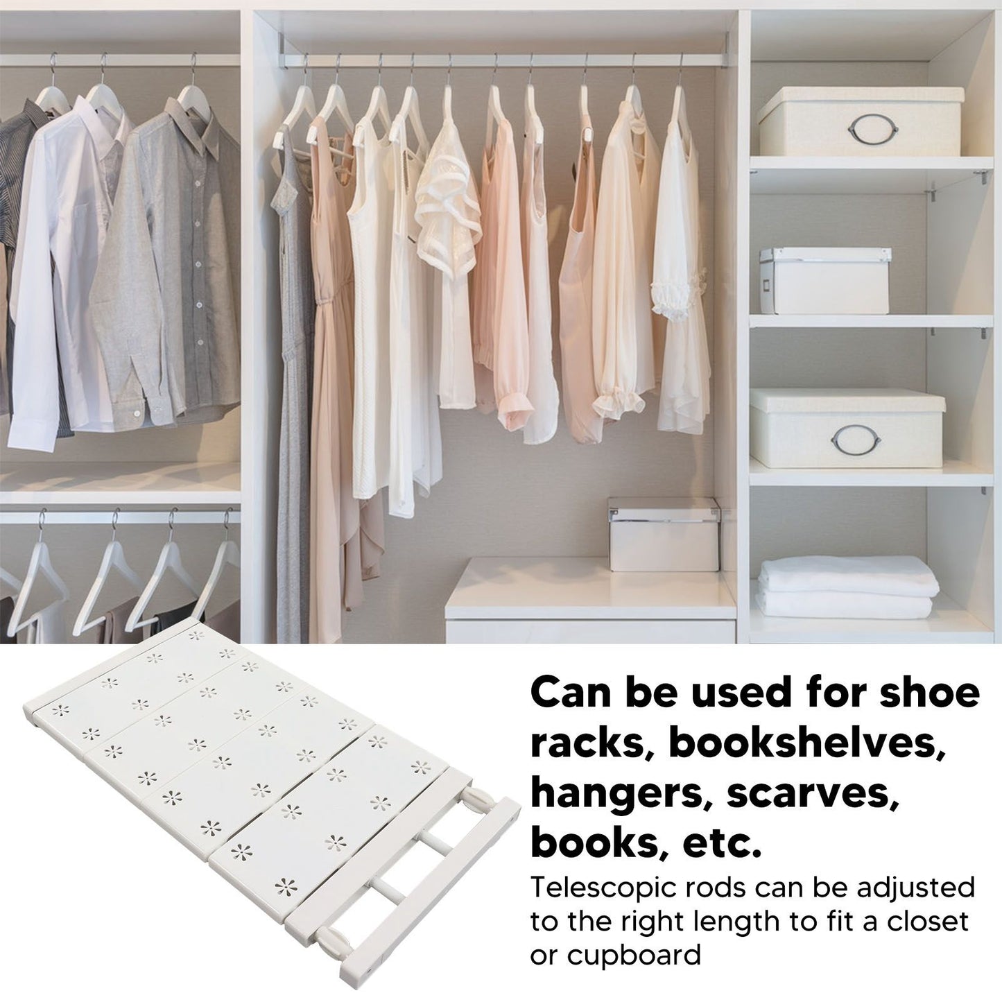 Wardrobe Partition Board Storage Extendable Rod Space Saving Layered Partition Board for Cabinet 18.9-31.5in V1294-YM0521-3117230020113