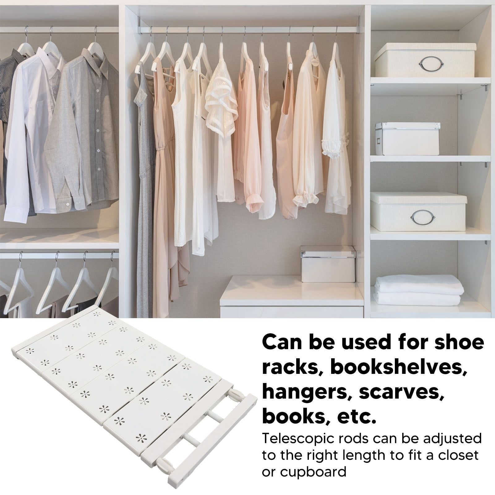 Wardrobe Partition Board Storage Extendable Rod Space Saving Layered Partition Board for Cabinet 18.9-31.5in V1294-YM0521-3117230020113