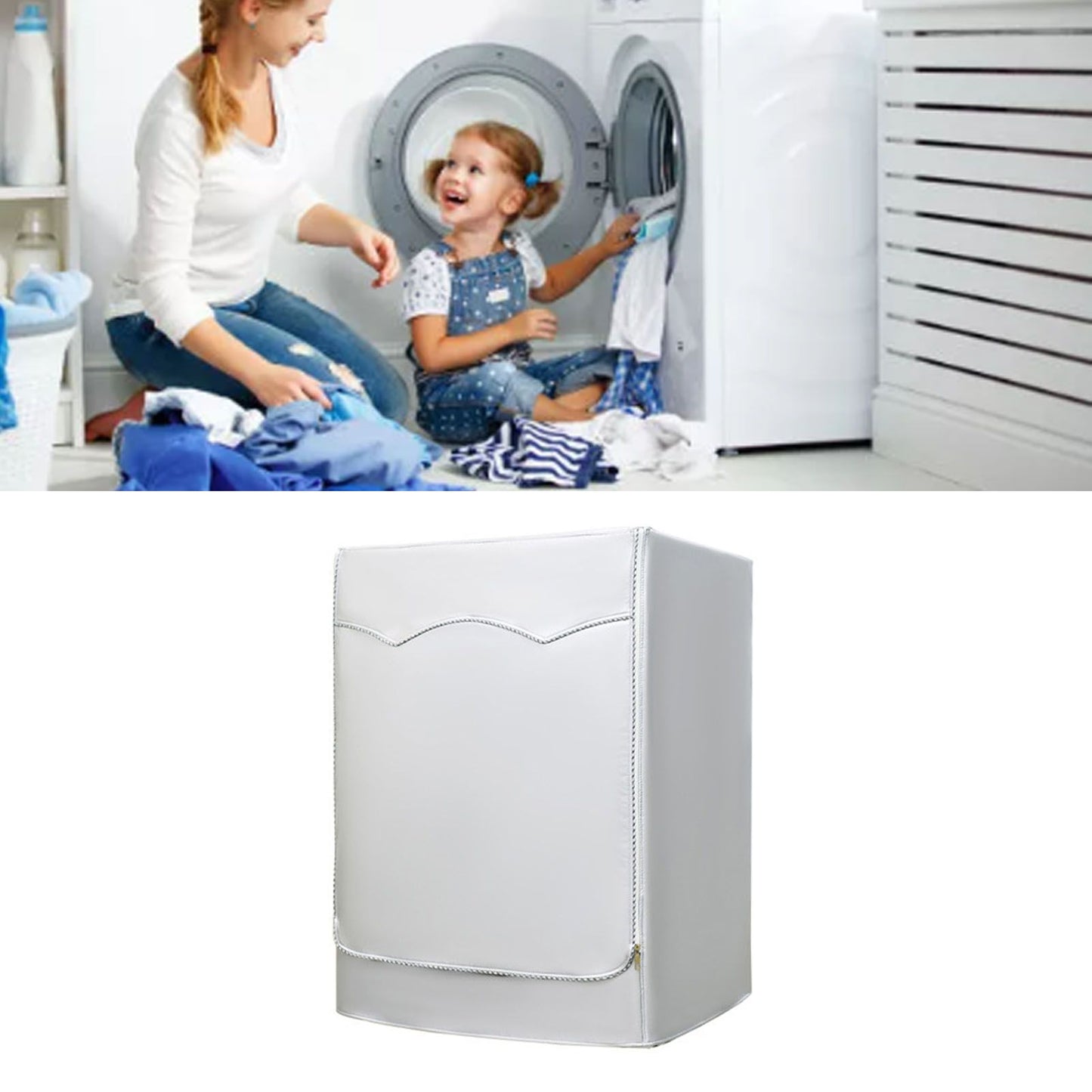 Washing Machine Cover Waterproof Dustproof Sunscreen for Fully Automatic Washer Silvering Oxford Cloth Piping V1294-YM0521-3117230020611