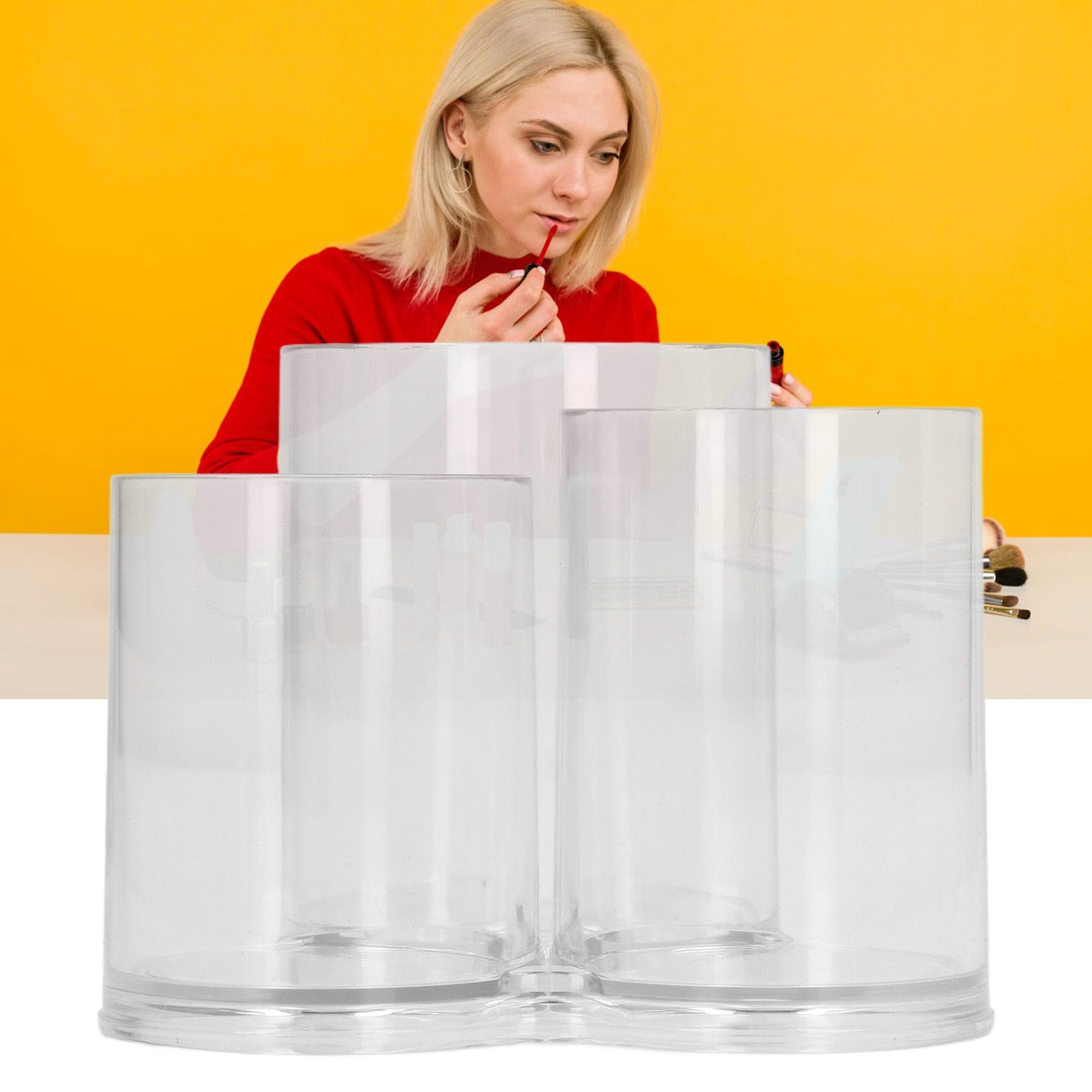 Clear Round Plastic Makeup Container Transparent Cylinder Makeup Brush Holder Organizer V1294-YM0521-3117230023211