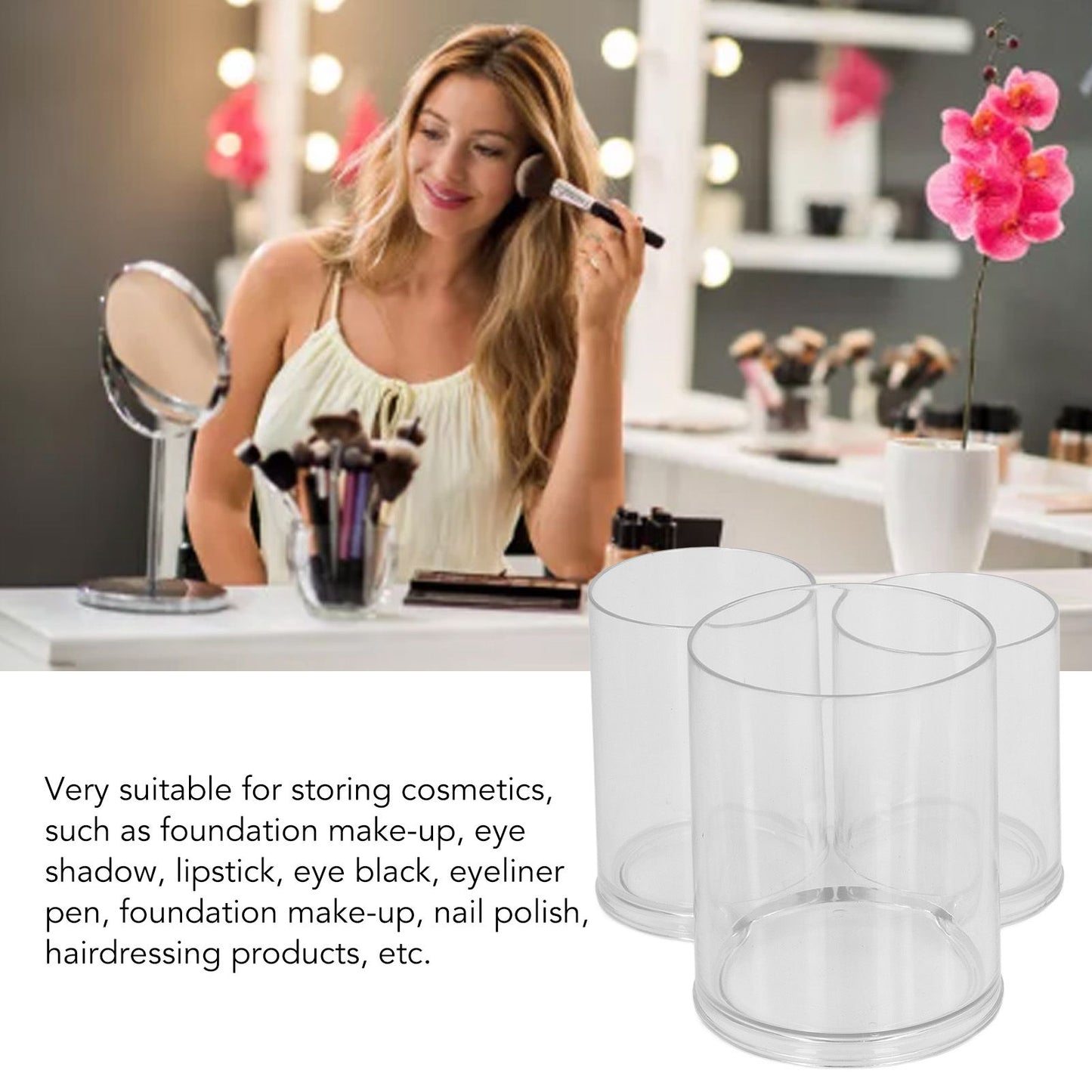 Clear Round Plastic Makeup Container Transparent Cylinder Makeup Brush Holder Organizer V1294-YM0521-3117230023211