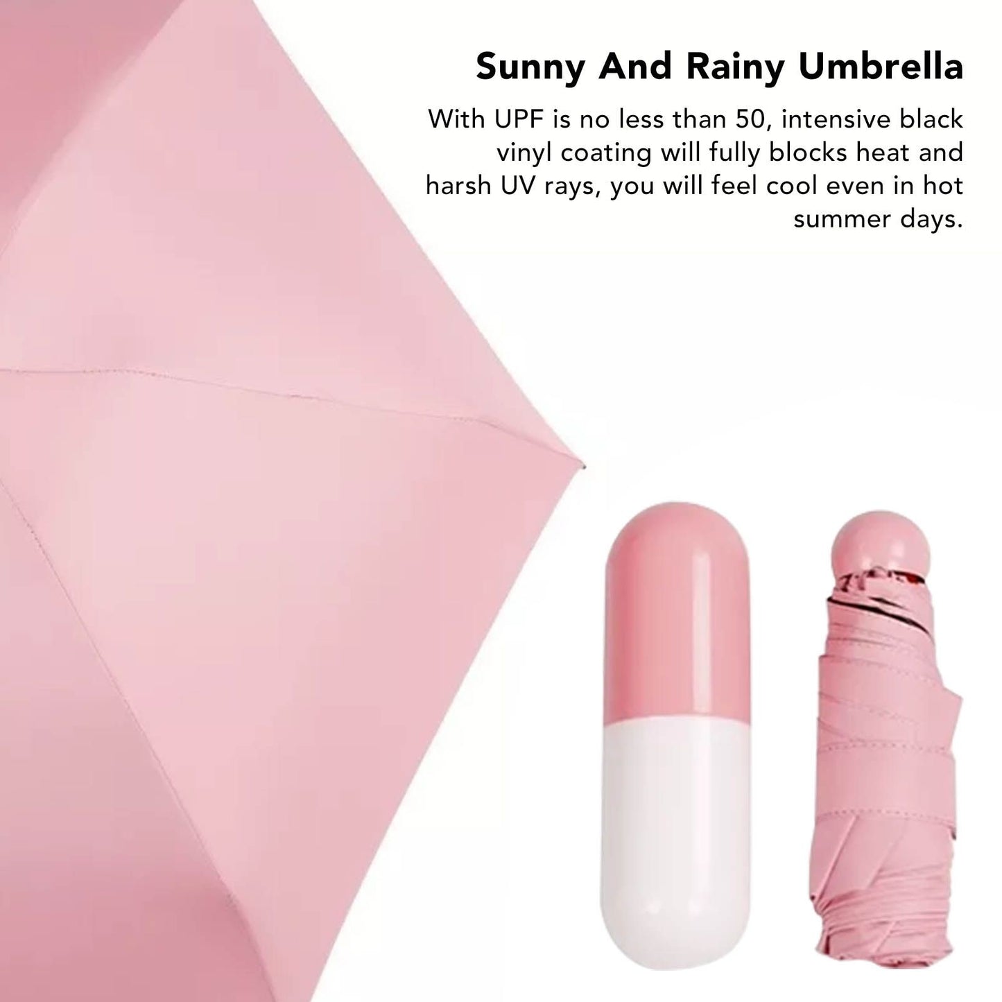 Pocket Umbrella Mini Compact Foldable Umbrella Pink for Sunny and Rainny Days 6 Umbrella Ribs V1294-YM0521-3117230024011