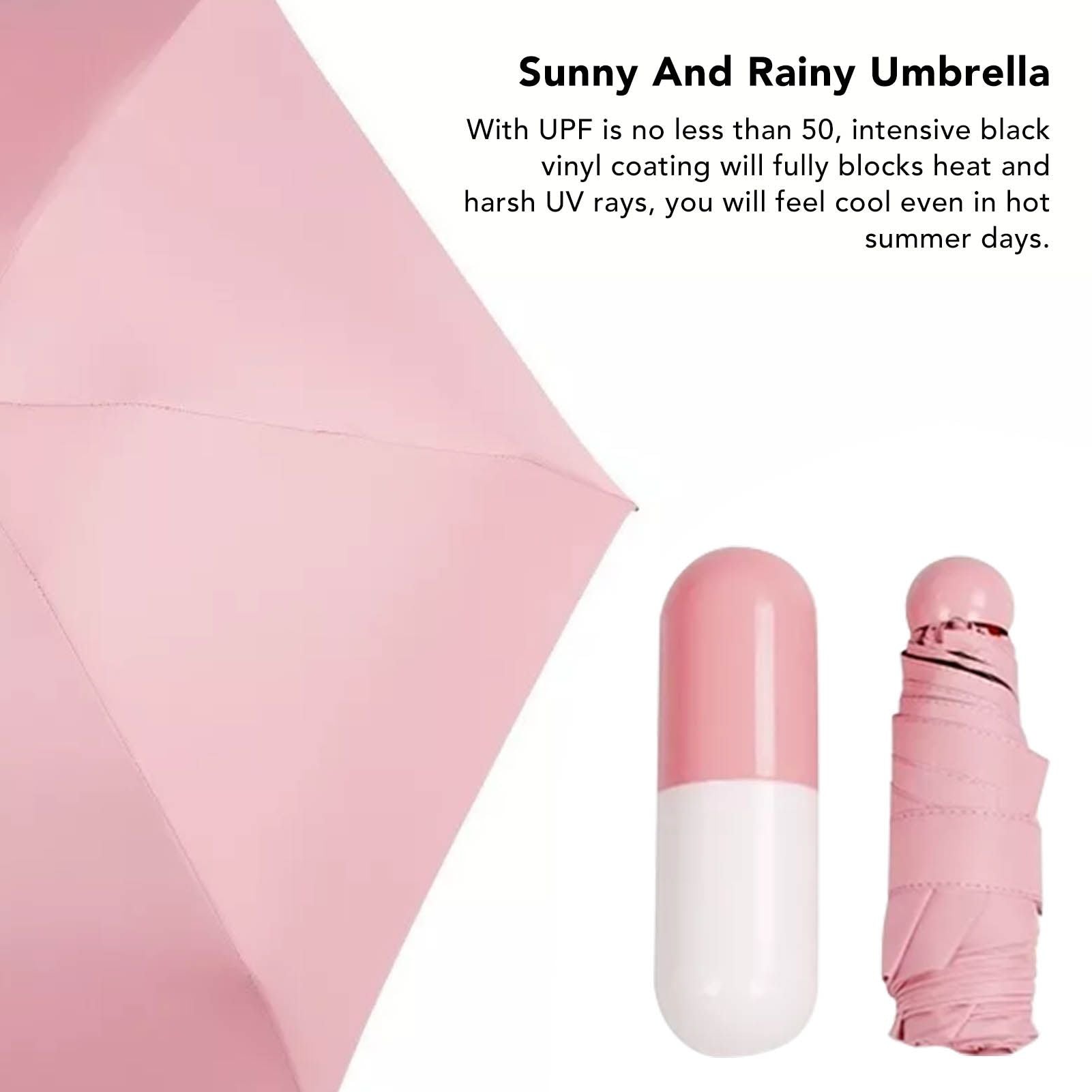 Pocket Umbrella Mini Compact Foldable Umbrella Pink for Sunny and Rainny Days 6 Umbrella Ribs V1294-YM0521-3117230024011