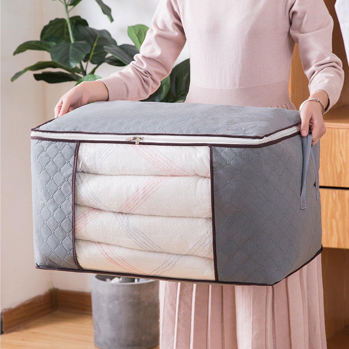 Clothes Storage Bag Large Capacity Foldable Clothing Moving Bag with Front Transparent Window V1294-YM0521-3117230024111