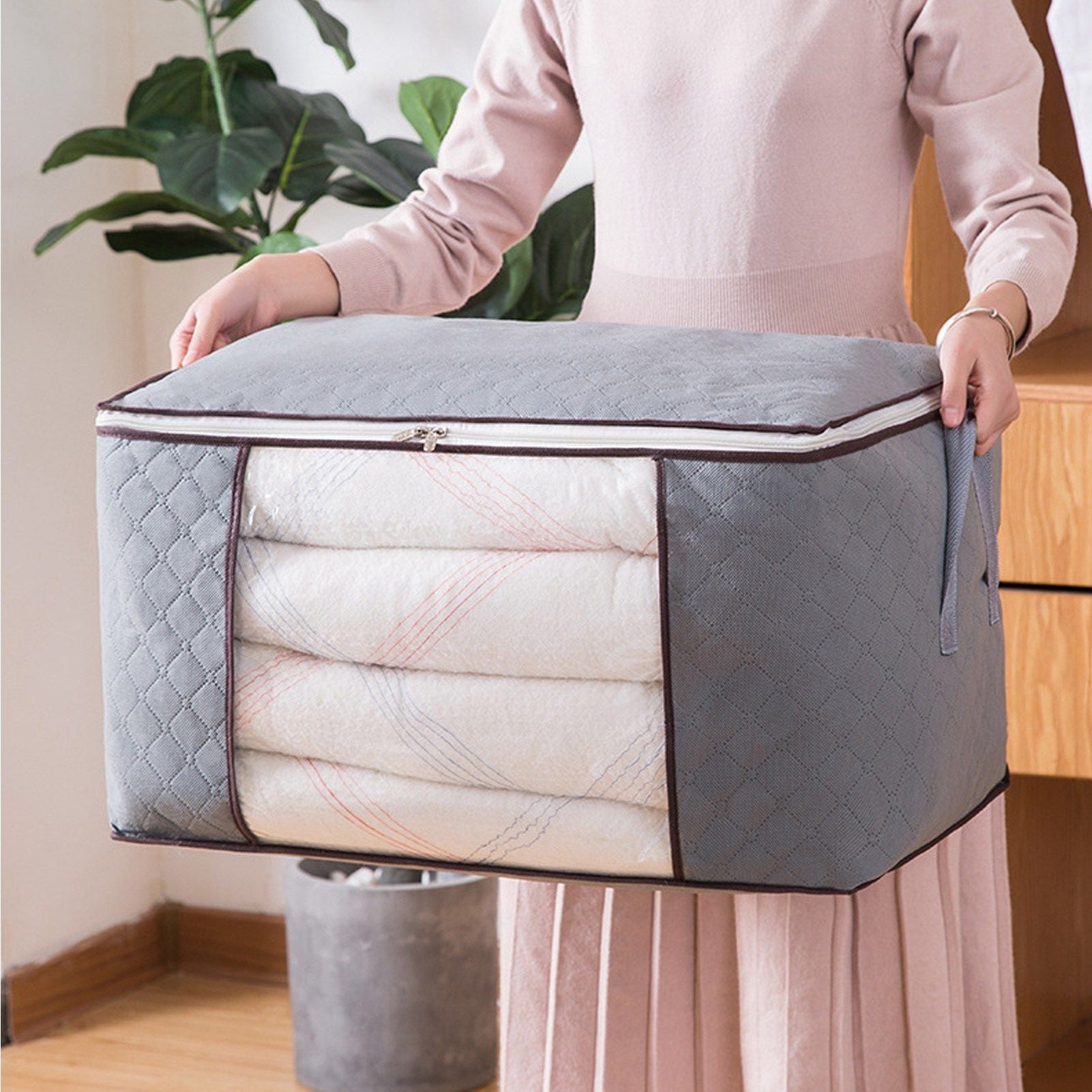Clothes Storage Bag Large Capacity Foldable Clothing Moving Bag with Front Transparent Window V1294-YM0521-3117230024111