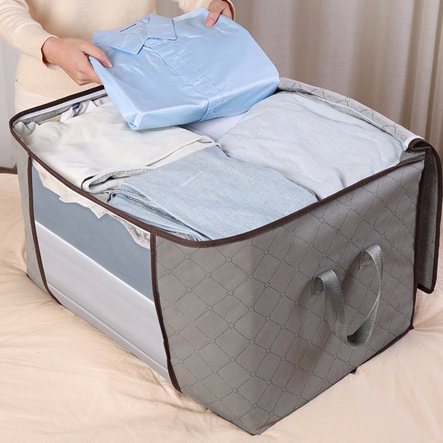 Clothes Storage Bag Large Capacity Foldable Clothing Moving Bag with Front Transparent Window V1294-YM0521-3117230024111