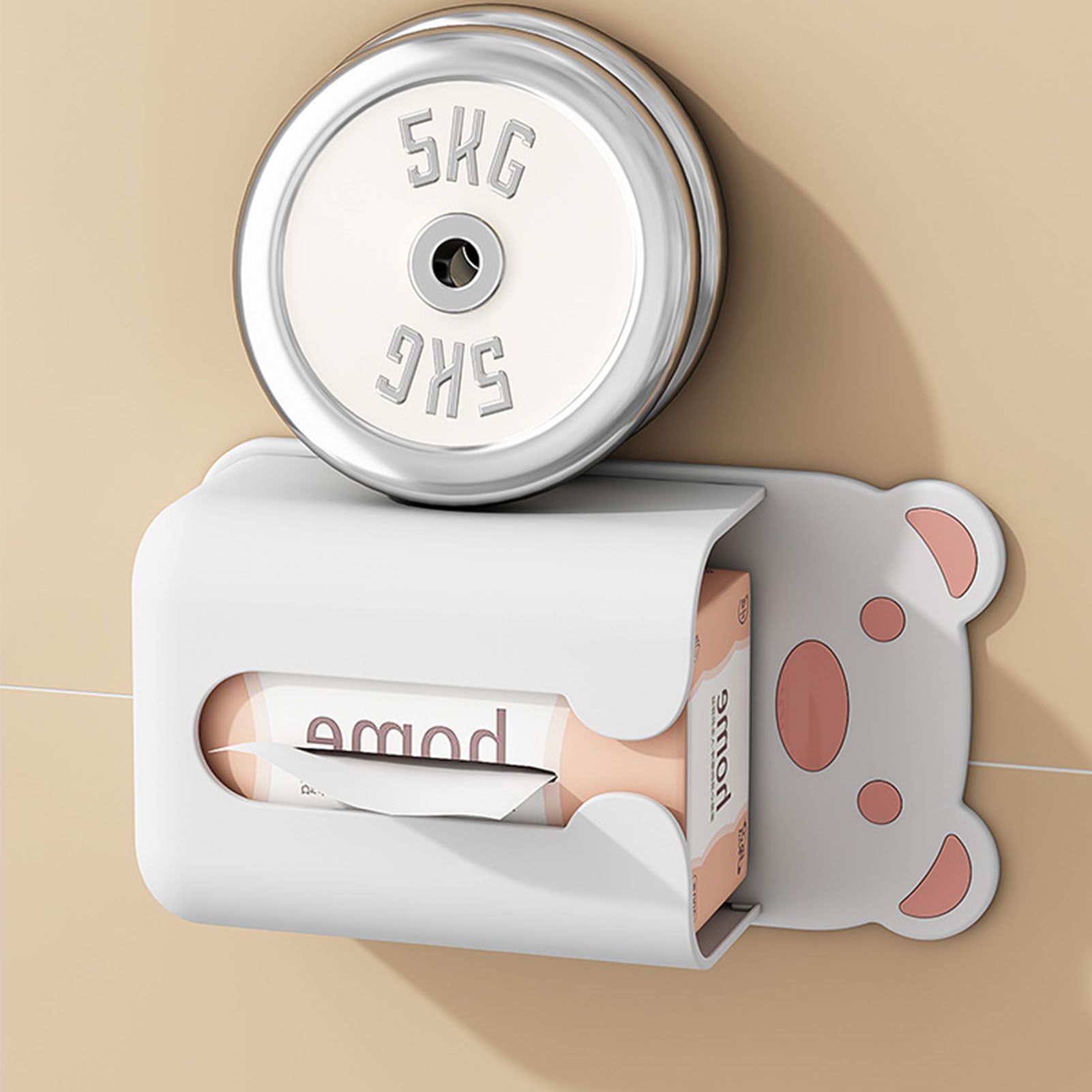 Wall Mounted Tissue Box Punching Free Cute Bear Pattern Plastic Tissue Dispenser for Home Bathroom White Bear V1294-YM0521-3117230024211