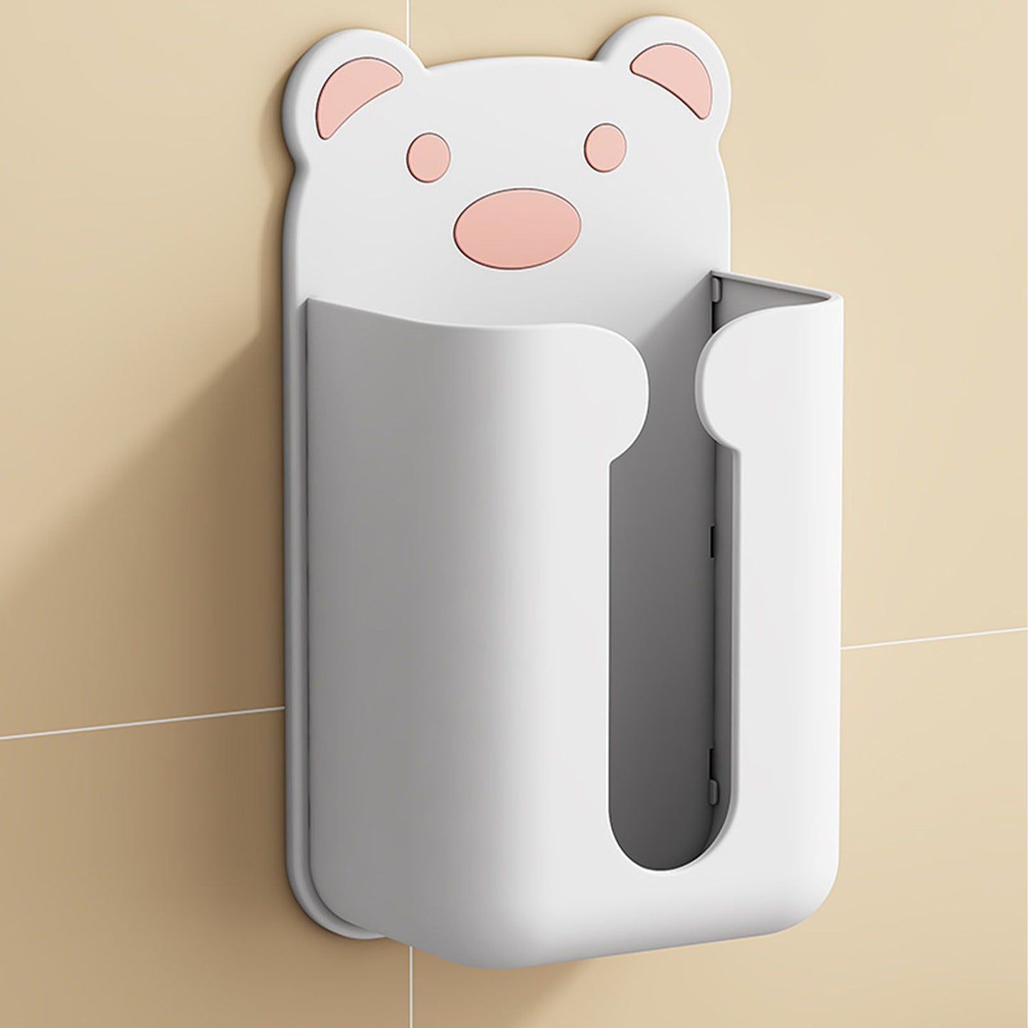 Wall Mounted Tissue Box Punching Free Cute Bear Pattern Plastic Tissue Dispenser for Home Bathroom White Bear V1294-YM0521-3117230024211