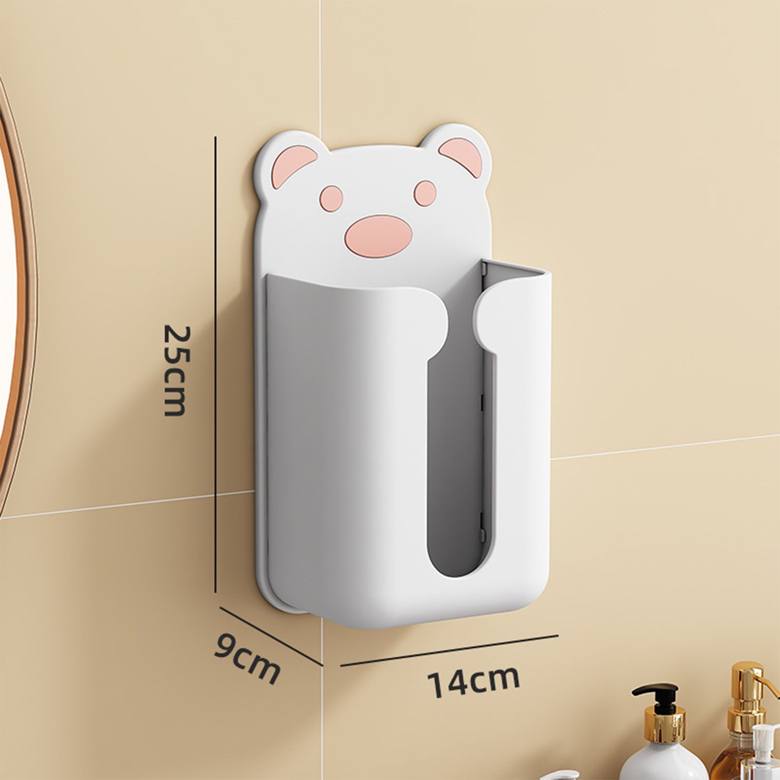 Wall Mounted Tissue Box Punching Free Cute Bear Pattern Plastic Tissue Dispenser for Home Bathroom White Bear V1294-YM0521-3117230024211