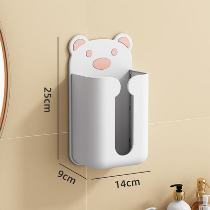 Wall Mounted Tissue Box Punching Free Cute Bear Pattern Plastic Tissue Dispenser for Home Bathroom White Bear V1294-YM0521-3117230024211