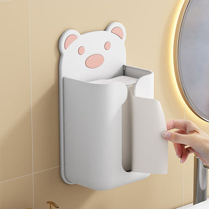 Wall Mounted Tissue Box Punching Free Cute Bear Pattern Plastic Tissue Dispenser for Home Bathroom White Bear V1294-YM0521-3117230024211
