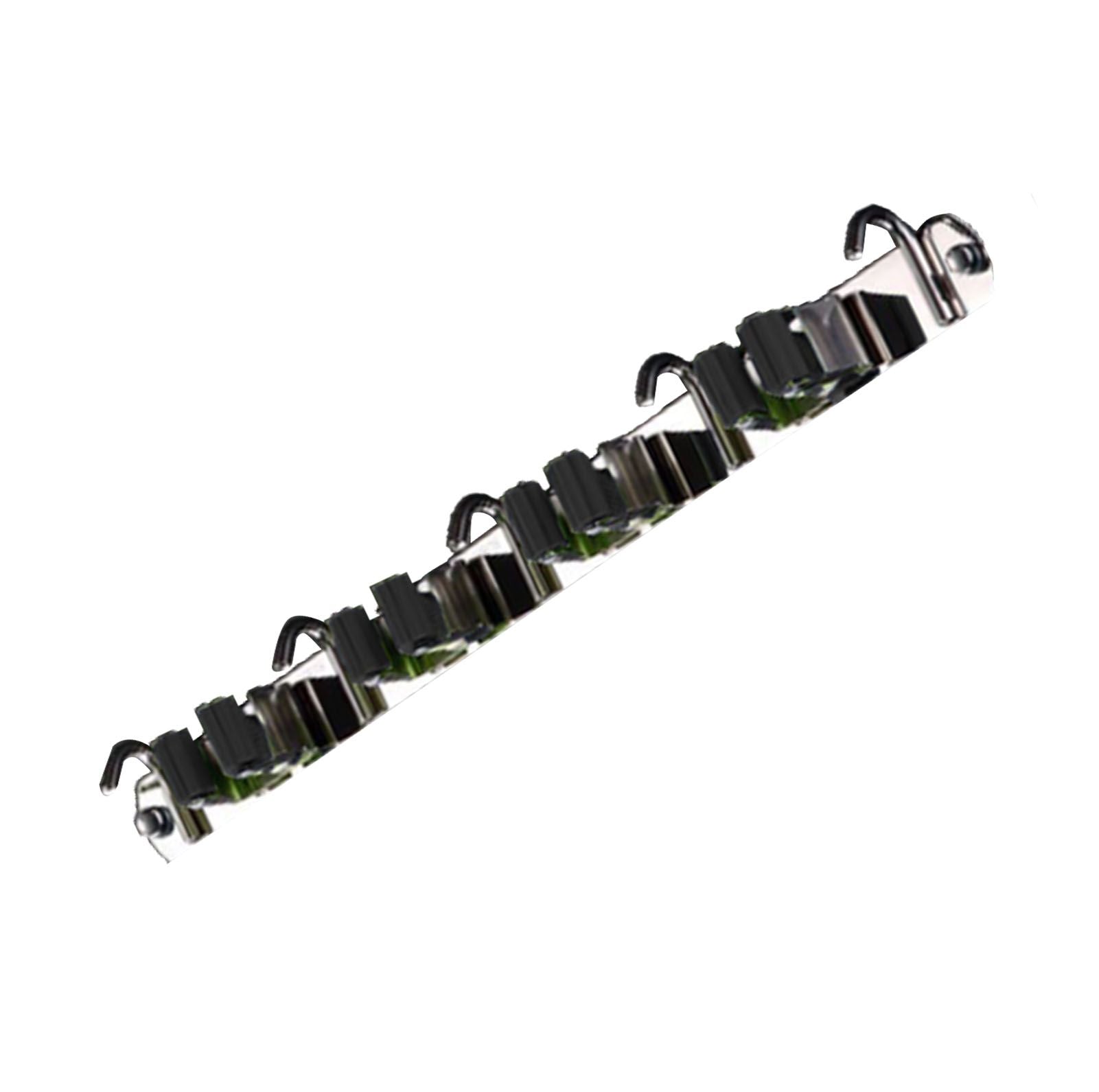 Punch Free Wall Mount Mop Broom Holder 4 Clips 5 Hooks Stainless Steel Mop Broom Holder Black V1294-YM0521-3117230035315