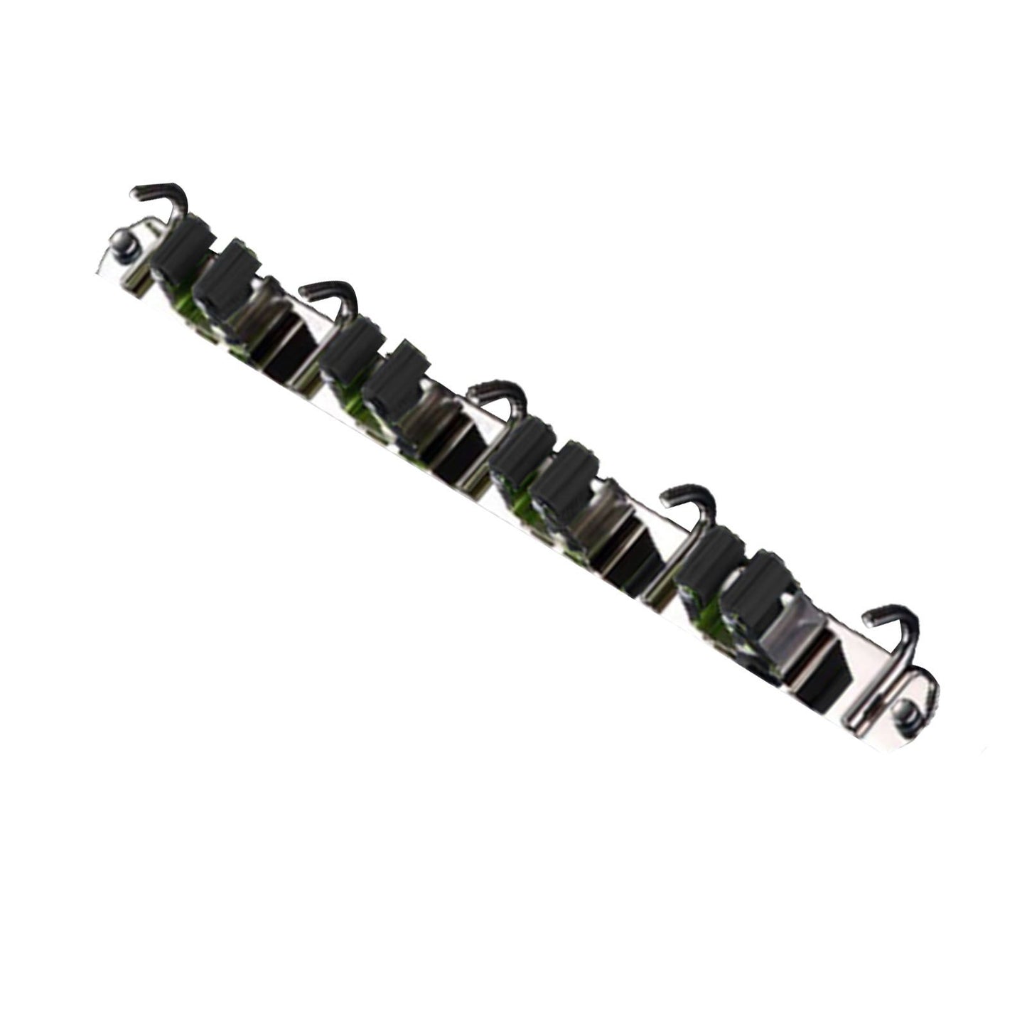 Punch Free Wall Mount Mop Broom Holder 4 Clips 5 Hooks Stainless Steel Mop Broom Holder Black V1294-YM0521-3117230035315