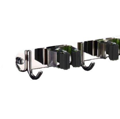 Punch Free Wall Mount Mop Broom Holder 4 Clips 5 Hooks Stainless Steel Mop Broom Holder Black V1294-YM0521-3117230035315