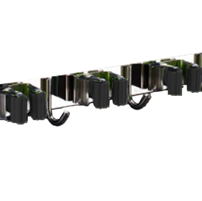 Punch Free Wall Mount Mop Broom Holder 4 Clips 5 Hooks Stainless Steel Mop Broom Holder Black V1294-YM0521-3117230035315