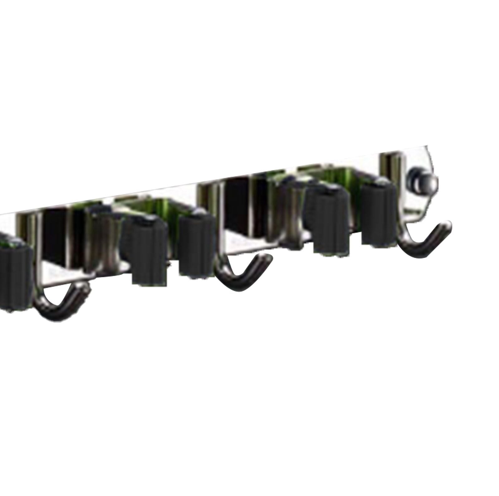Punch Free Wall Mount Mop Broom Holder 4 Clips 5 Hooks Stainless Steel Mop Broom Holder Black V1294-YM0521-3117230035315