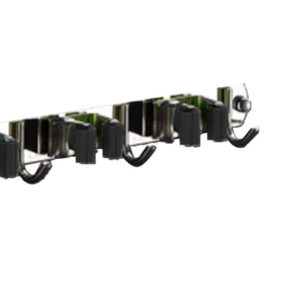 Punch Free Wall Mount Mop Broom Holder 4 Clips 5 Hooks Stainless Steel Mop Broom Holder Black V1294-YM0521-3117230035315