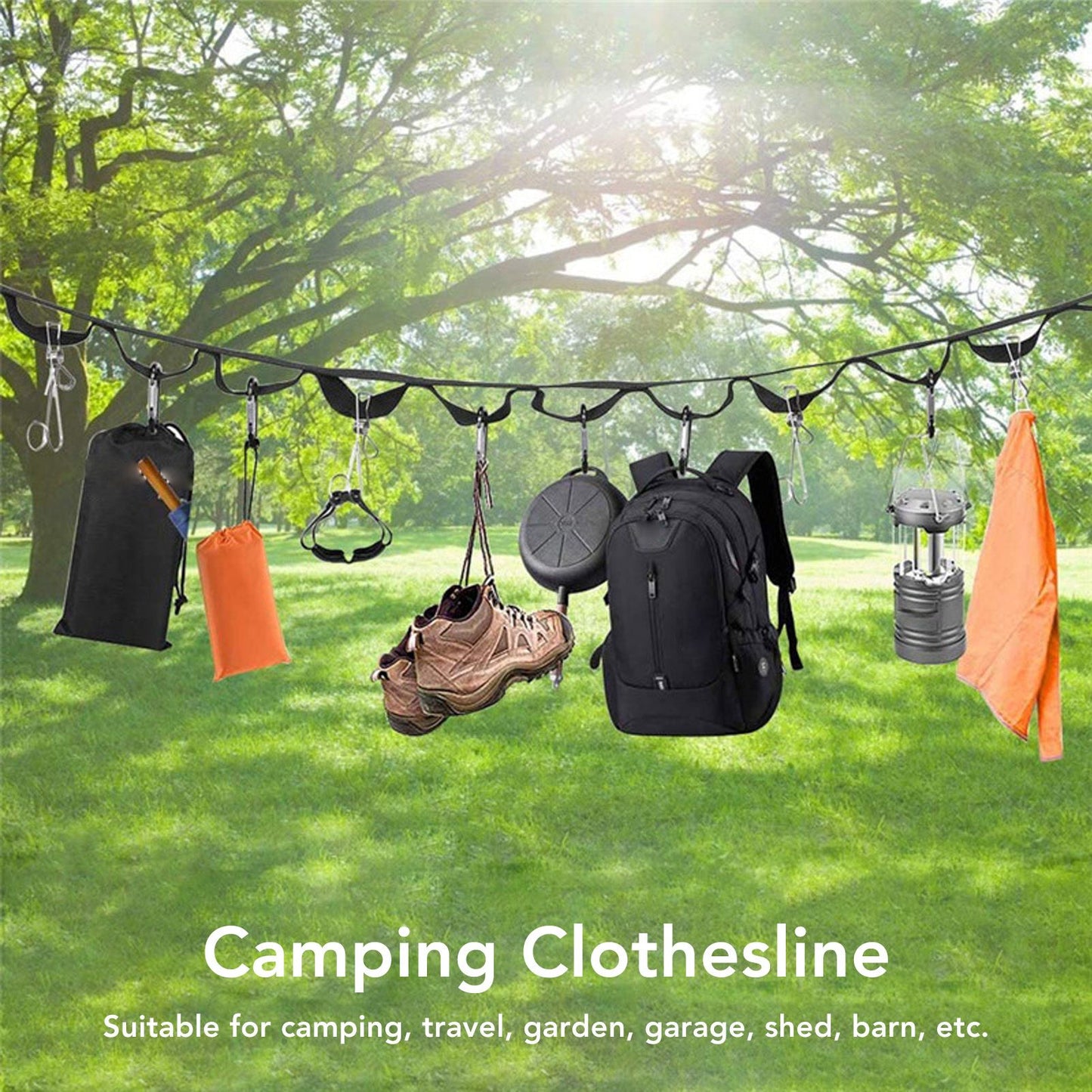 Camping Clothesline Multifunctional Nylon Laundry Clothesline Drying Line for Travel Garden Garage V1294-YM0521-3117230038411