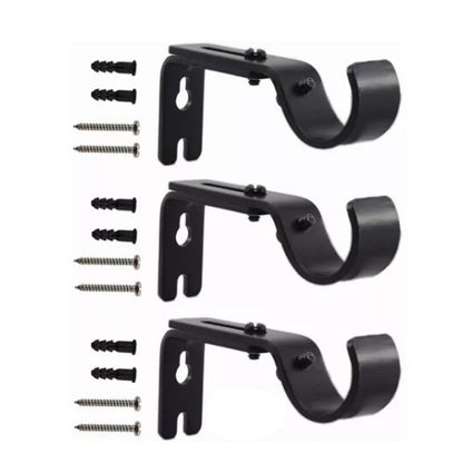 3PCS Adjustable Curtain Rod Brackets Iron Curtain Rod Support Hanger for Wall Black V1294-YM0521-3117230040311