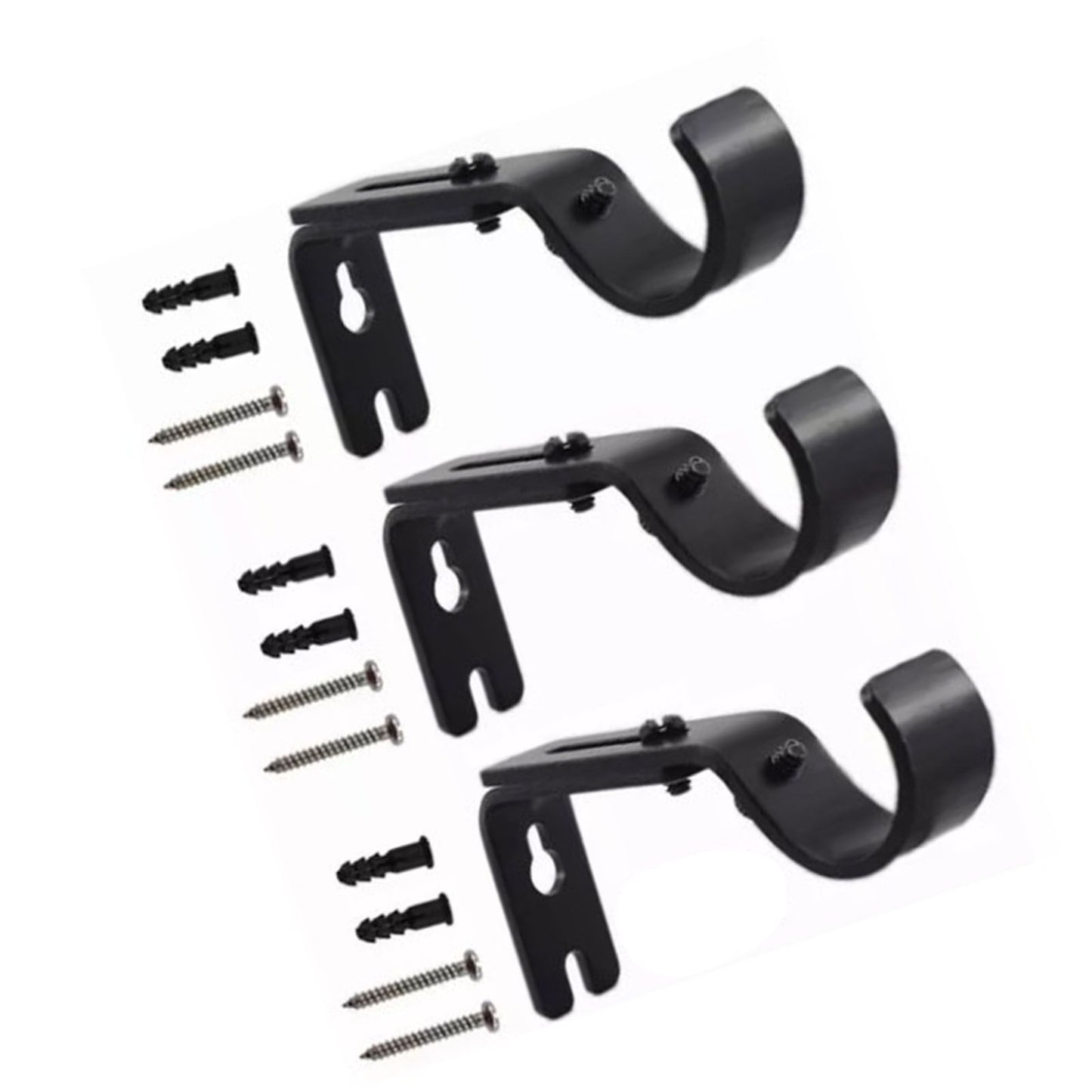 3PCS Adjustable Curtain Rod Brackets Iron Curtain Rod Support Hanger for Wall Black V1294-YM0521-3117230040311