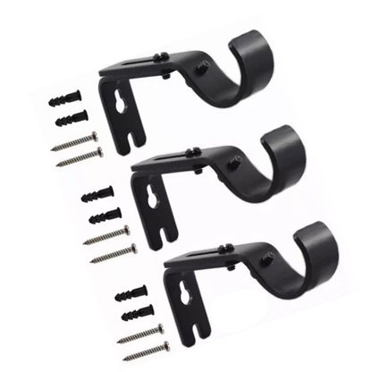 3PCS Adjustable Curtain Rod Brackets Iron Curtain Rod Support Hanger for Wall Black V1294-YM0521-3117230040311