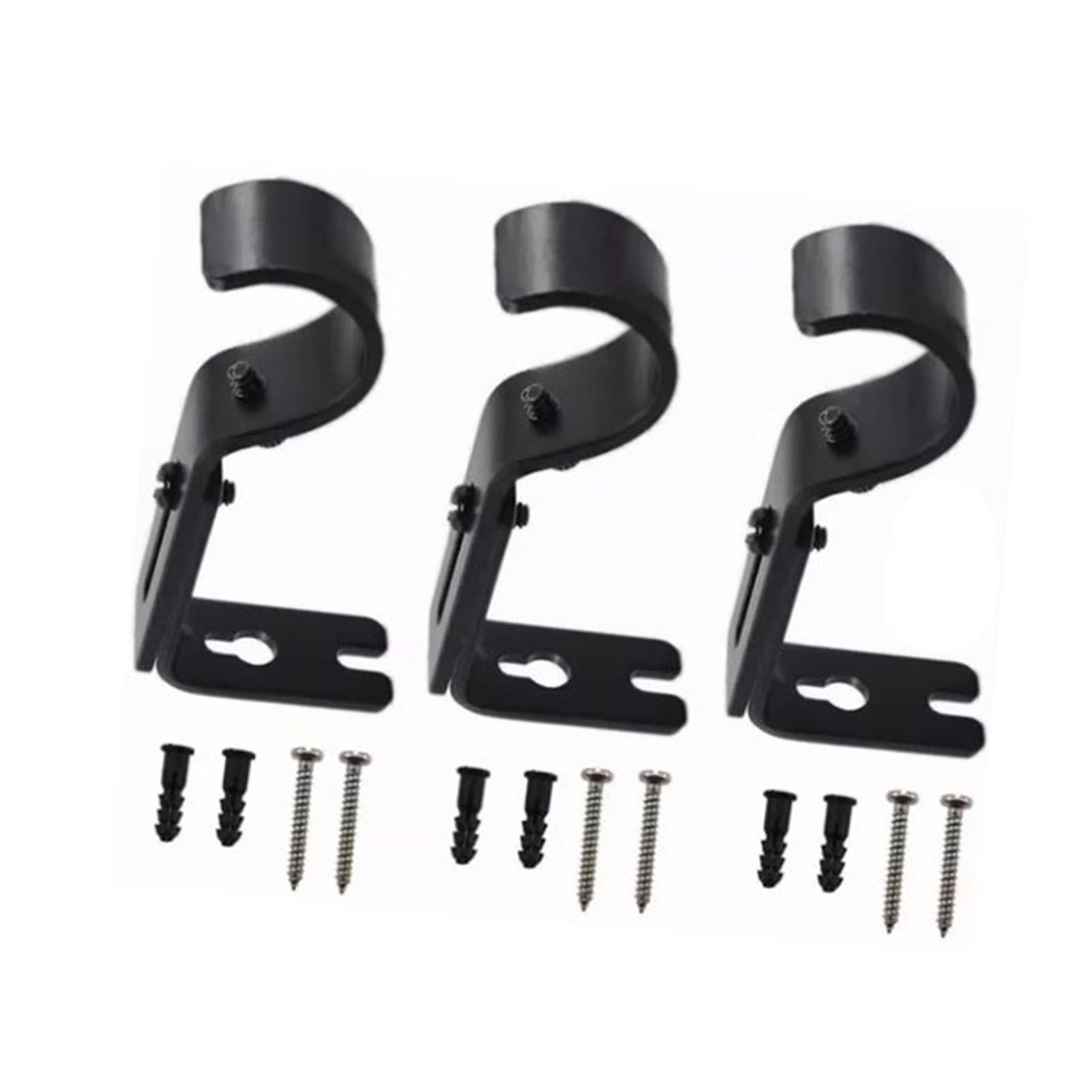 3PCS Adjustable Curtain Rod Brackets Iron Curtain Rod Support Hanger for Wall Black V1294-YM0521-3117230040311