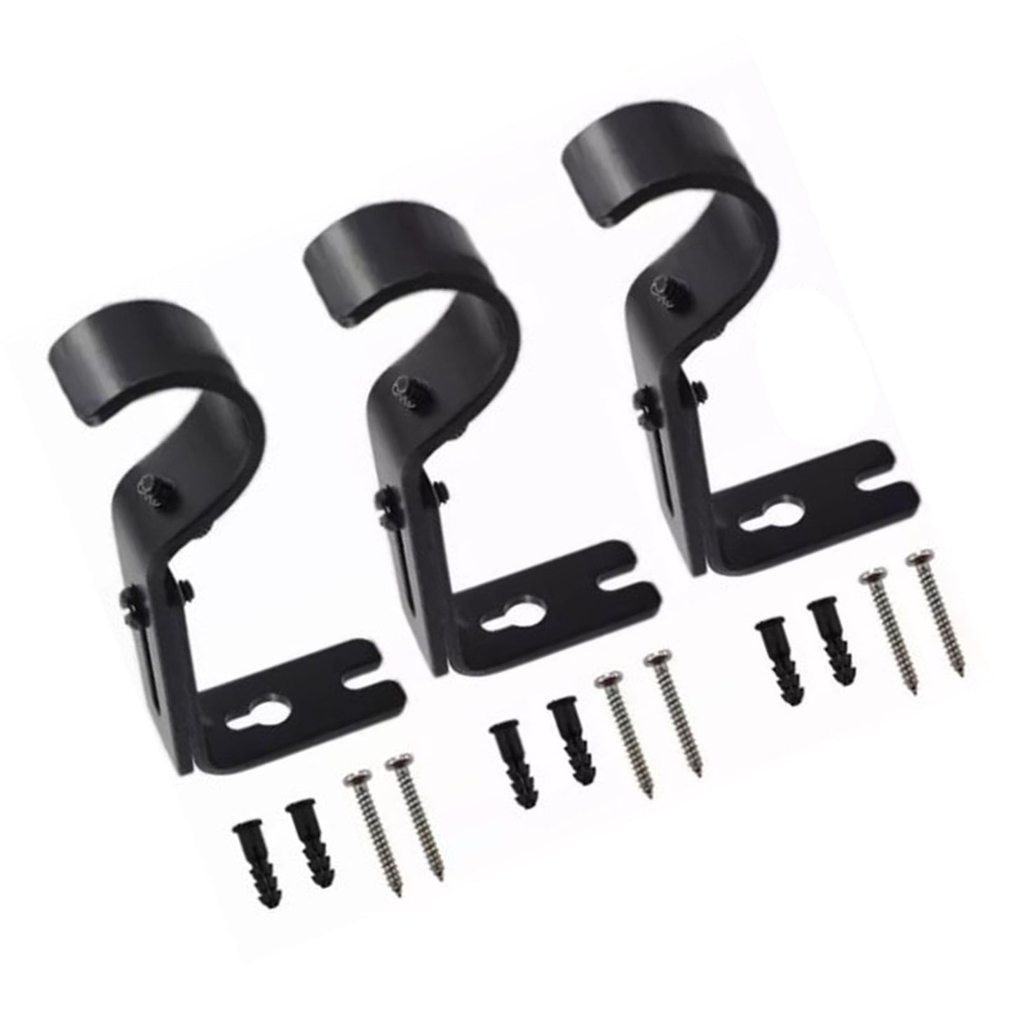 3PCS Adjustable Curtain Rod Brackets Iron Curtain Rod Support Hanger for Wall Black V1294-YM0521-3117230040311