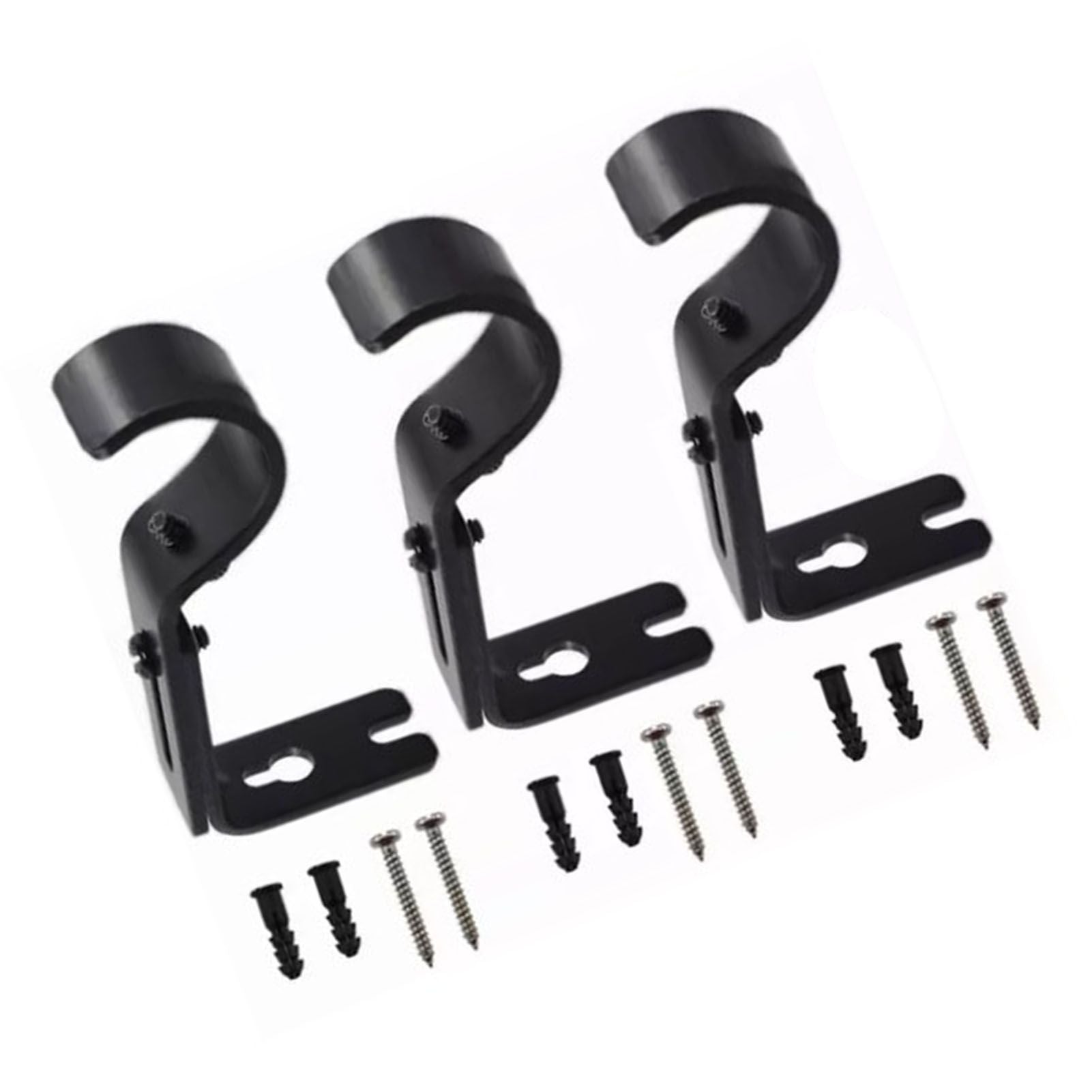 3PCS Adjustable Curtain Rod Brackets Iron Curtain Rod Support Hanger for Wall Black V1294-YM0521-3117230040311