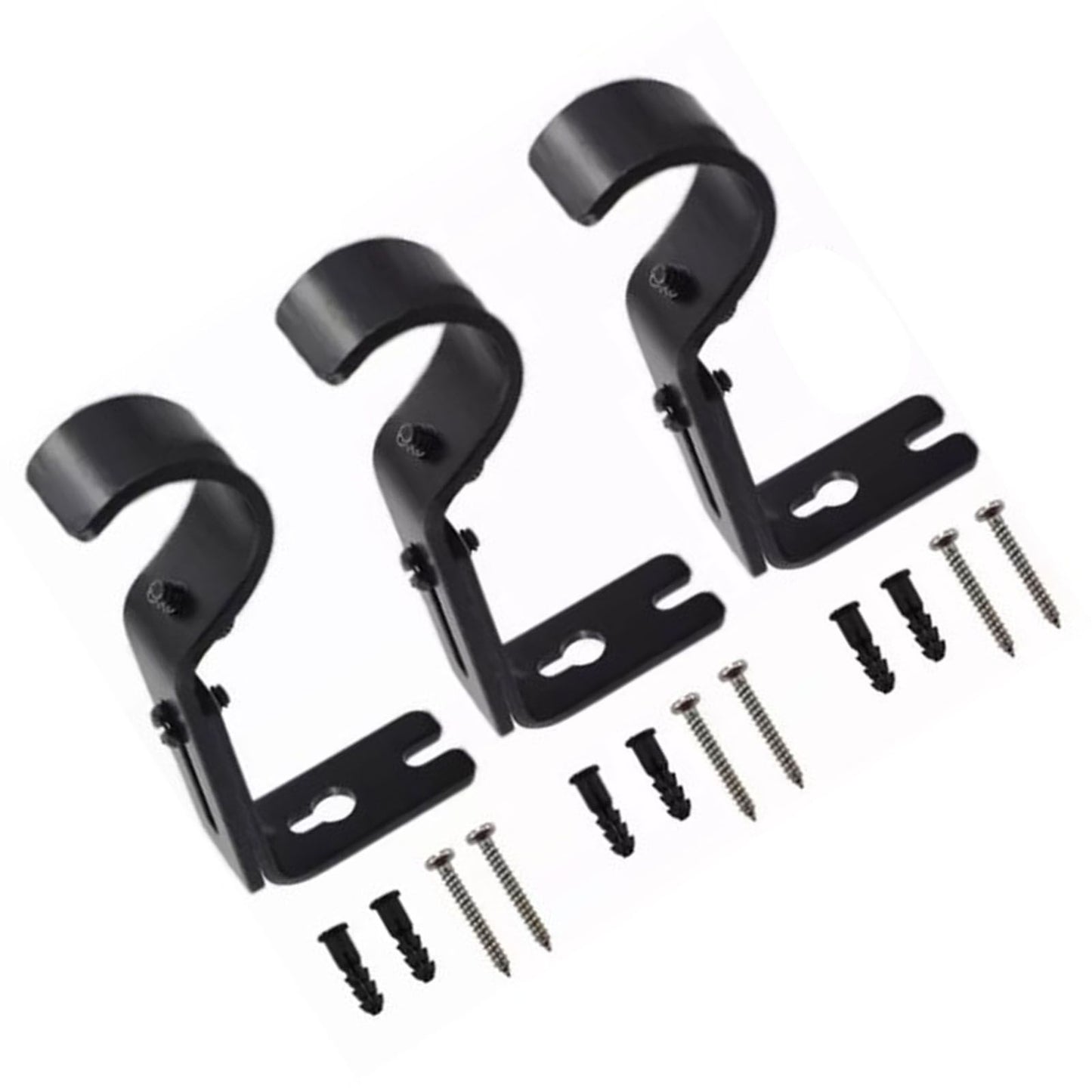 3PCS Adjustable Curtain Rod Brackets Iron Curtain Rod Support Hanger for Wall Black V1294-YM0521-3117230040311