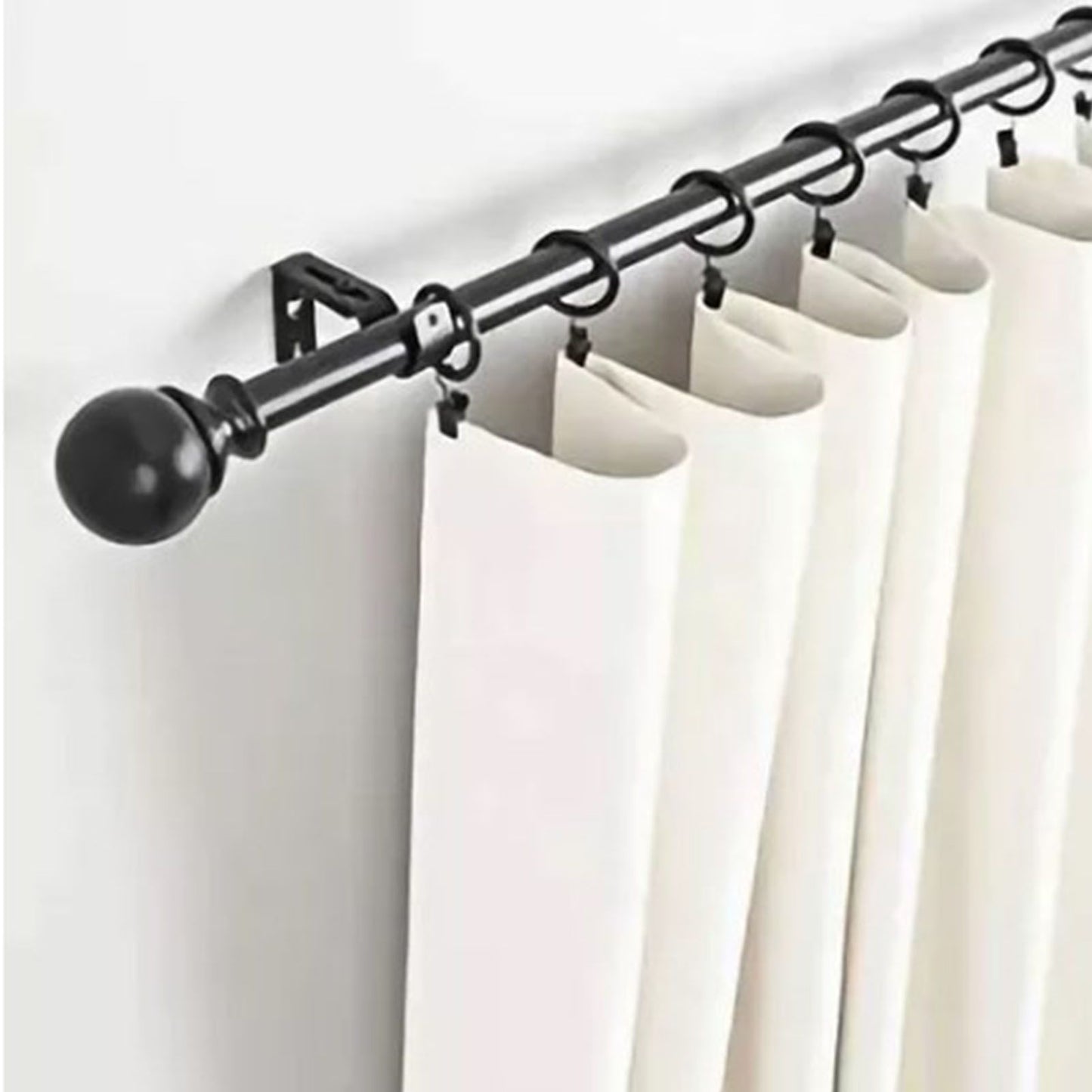 3PCS Adjustable Curtain Rod Brackets Iron Curtain Rod Support Hanger for Wall Black V1294-YM0521-3117230040311