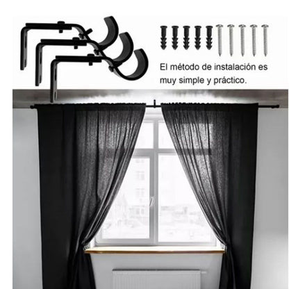 3PCS Adjustable Curtain Rod Brackets Iron Curtain Rod Support Hanger for Wall Black V1294-YM0521-3117230040311