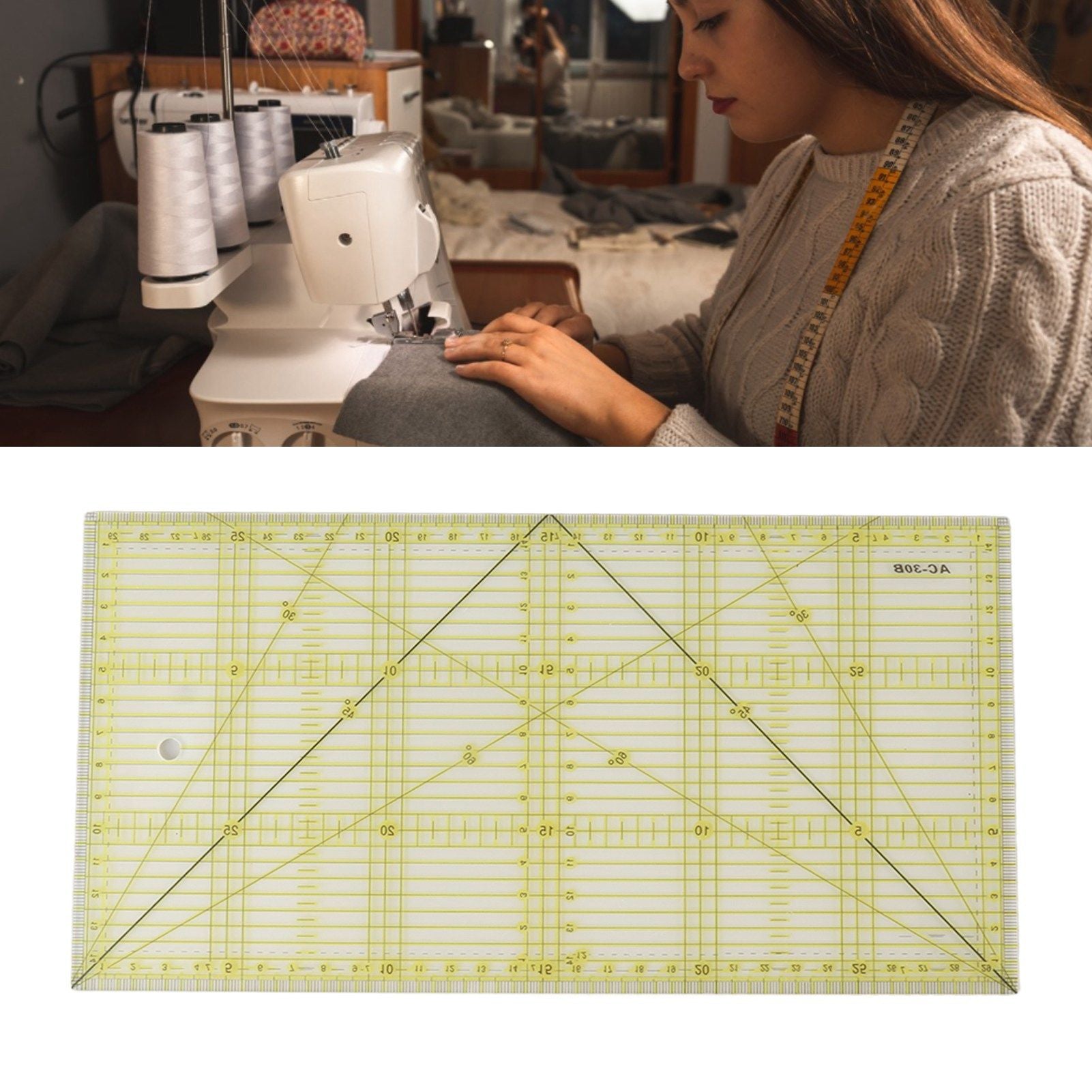 Acrylic Quilt Ruler DIY Precise Scale Transparent Quilting Ruler for Sewing Measuring Patchwork V1294-YM0521-3117230040811